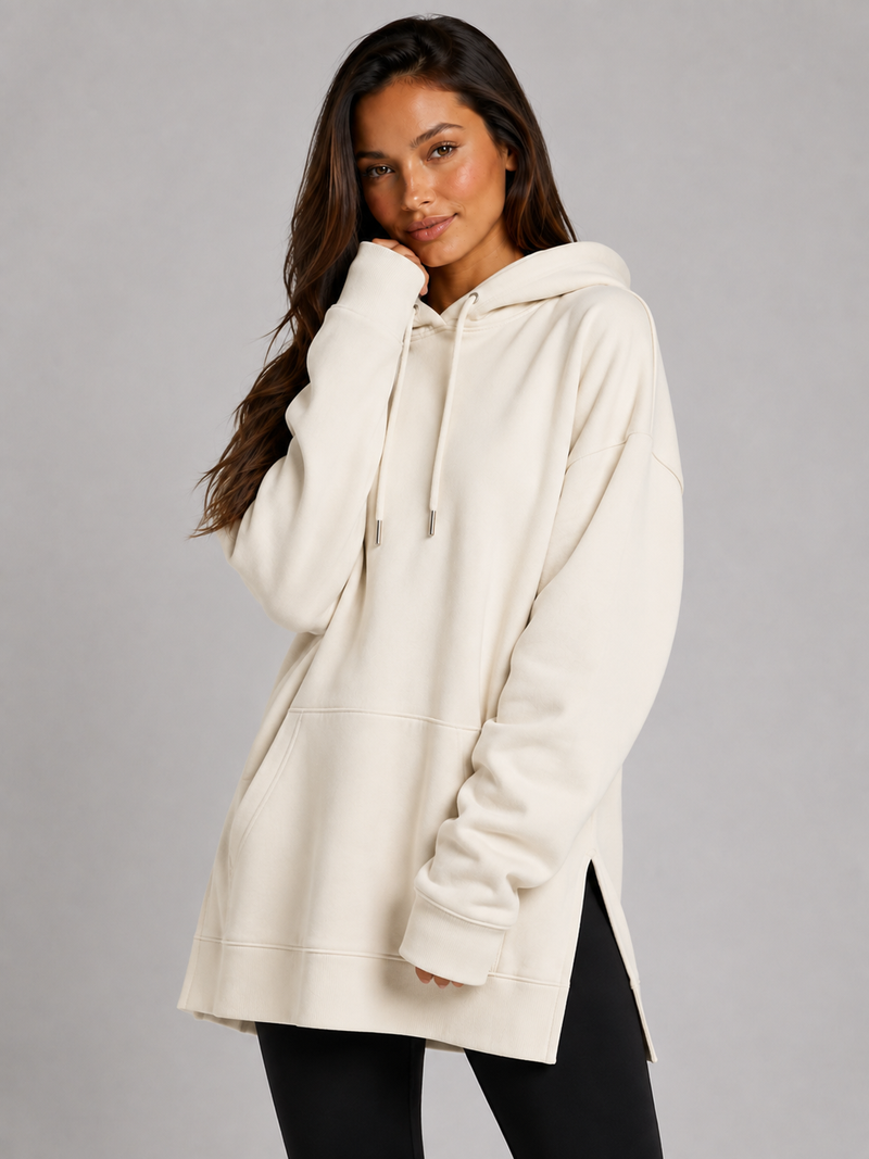 Cream Warmy Hoodie Dress