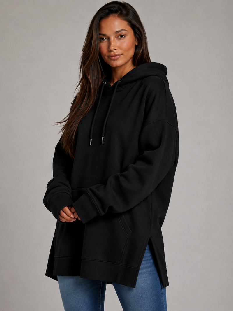Black Warmy Hoodie Dress